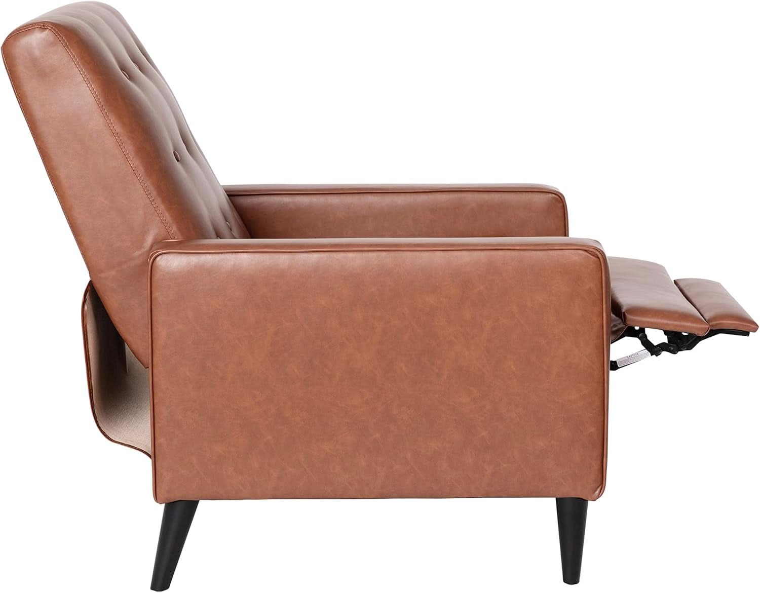 Erza Cognac Brown Leathersoft Pushback Mid Century Modern Recliner Chair