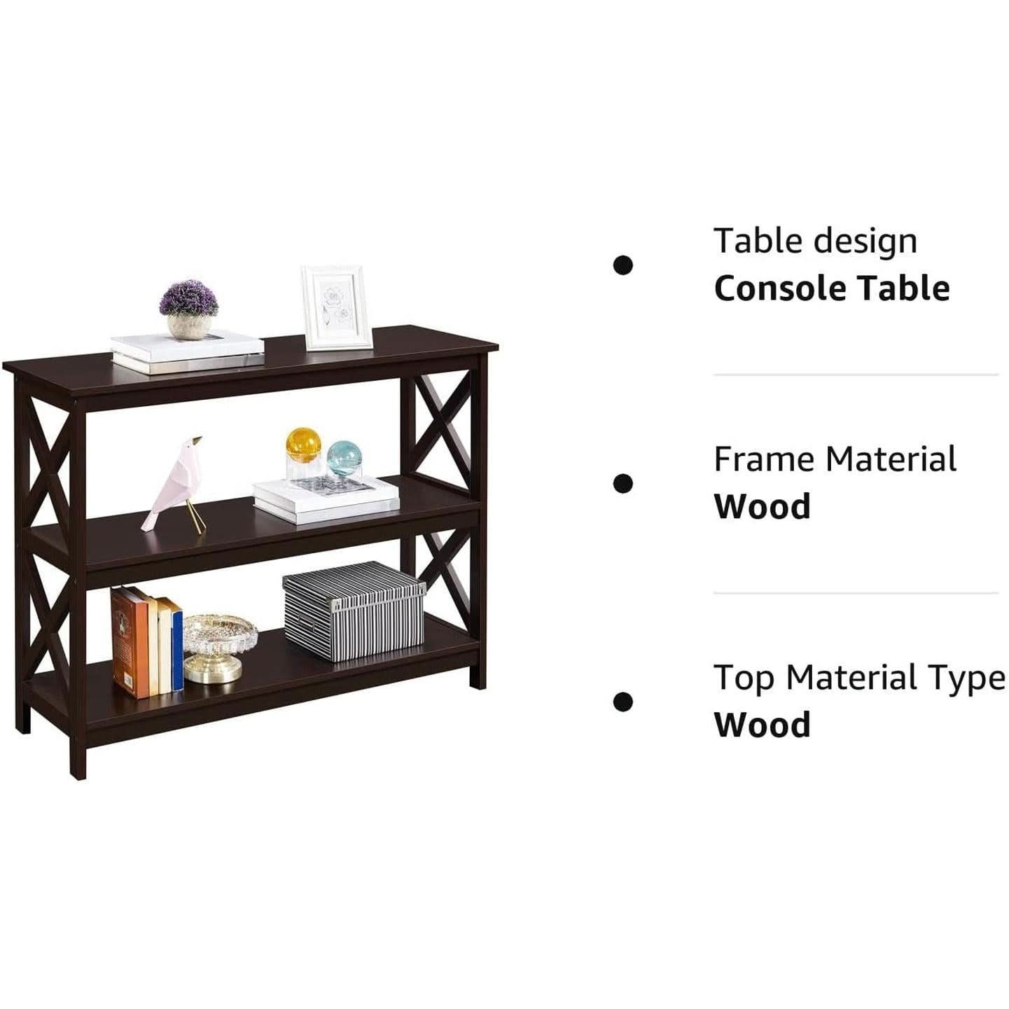 Espresso 3-Tier Console Table With Storage Shelves