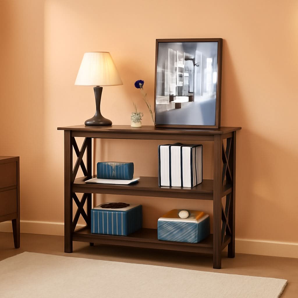Espresso 3-Tier Console Table With Storage Shelves