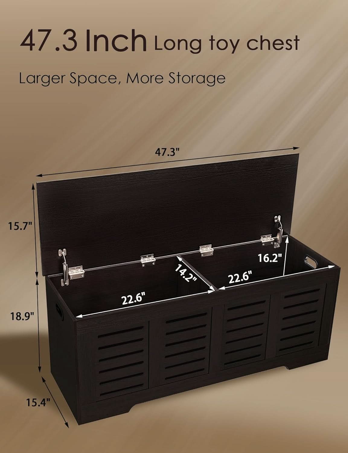Espresso 47.3Inch Wood Storage Chest FlipTop Hinges