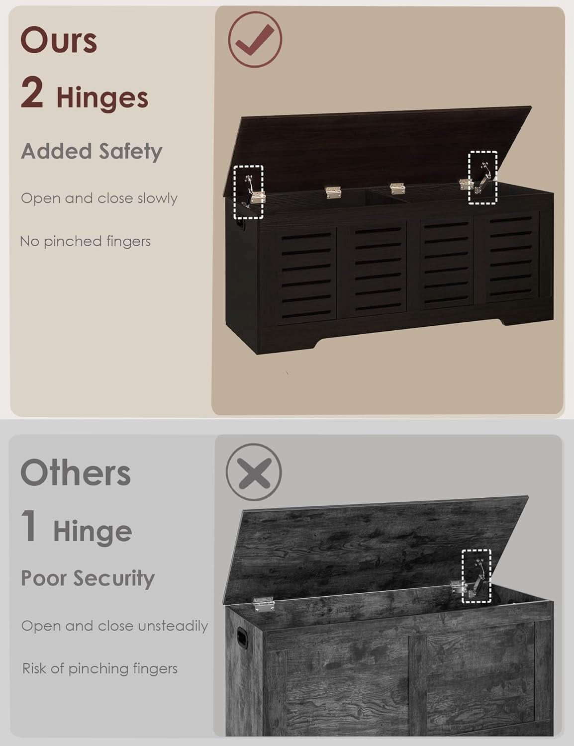 Espresso 47.3Inch Wood Storage Chest FlipTop Hinges