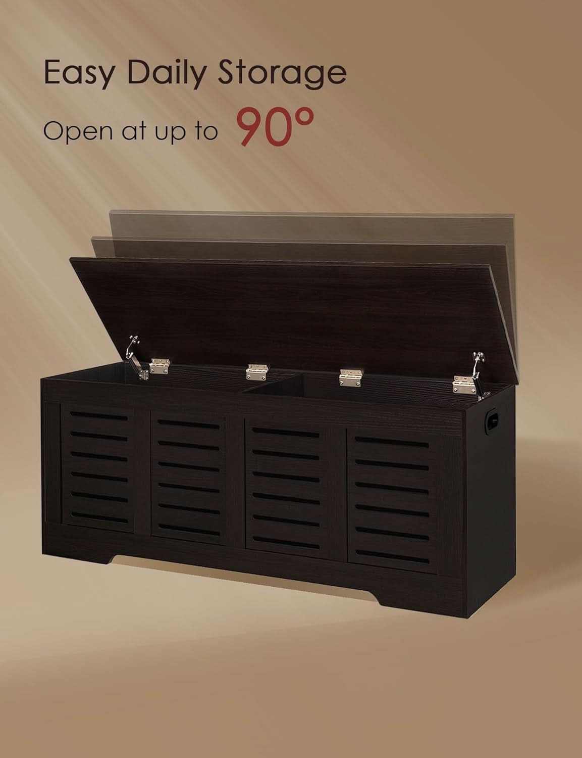 Espresso 47.3Inch Wood Storage Chest FlipTop Hinges