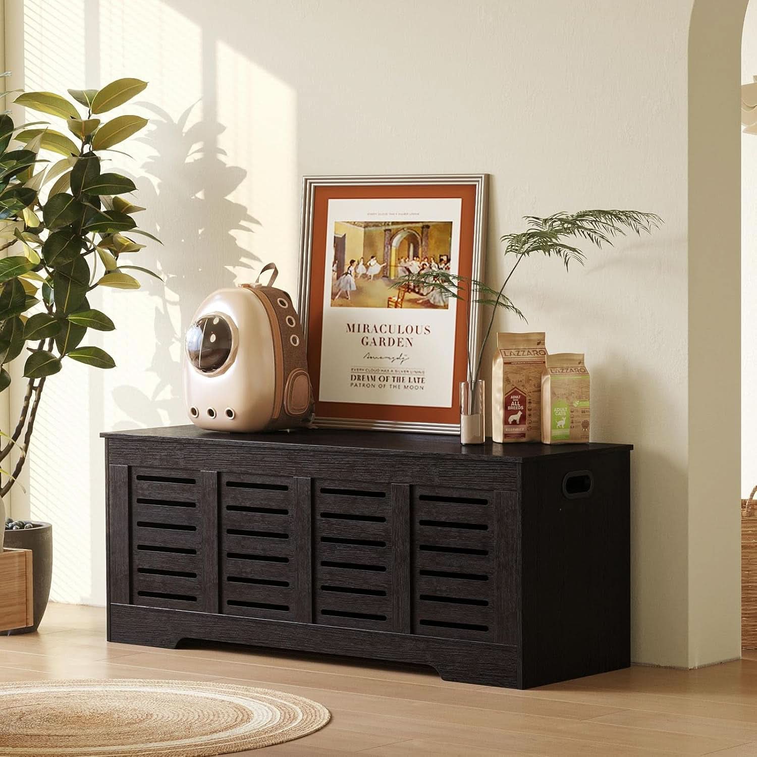 Espresso 47.3Inch Wood Storage Chest FlipTop Hinges