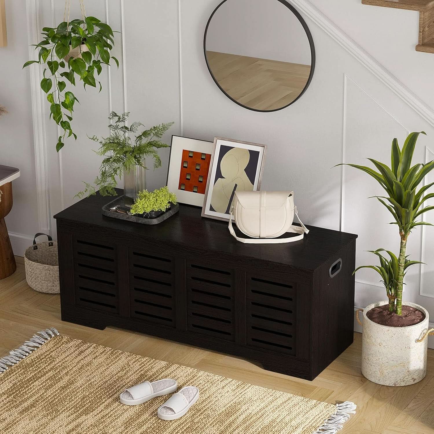 Espresso 47.3Inch Wood Storage Chest FlipTop Hinges