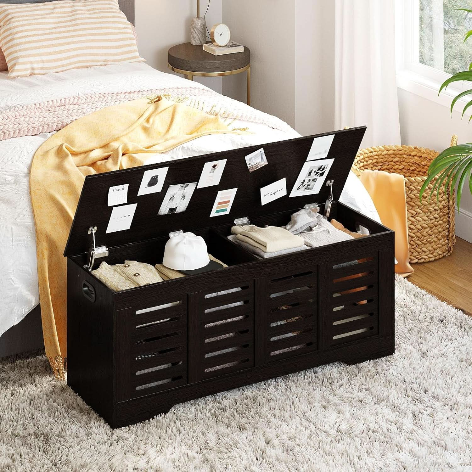 Espresso 47.3Inch Wood Storage Chest FlipTop Hinges