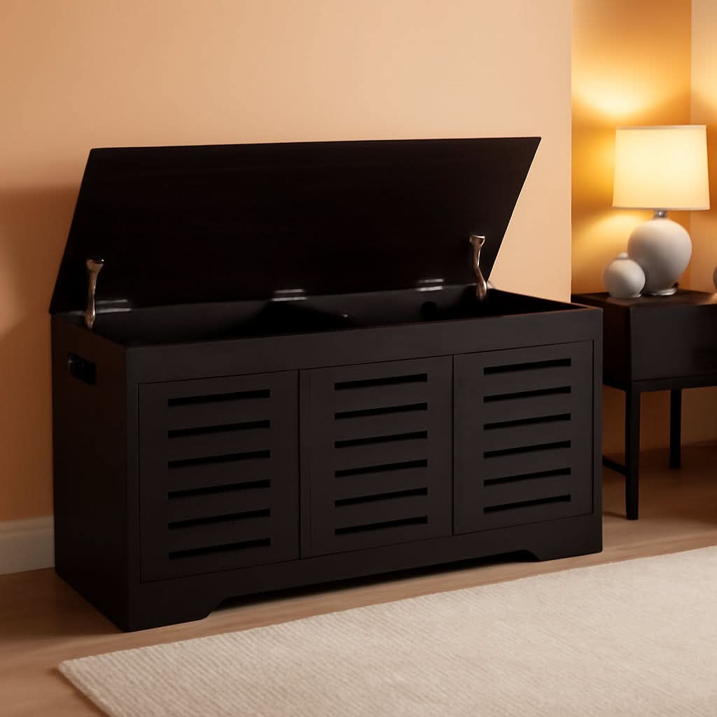 Espresso 47.3Inch Wood Storage Chest FlipTop Hinges
