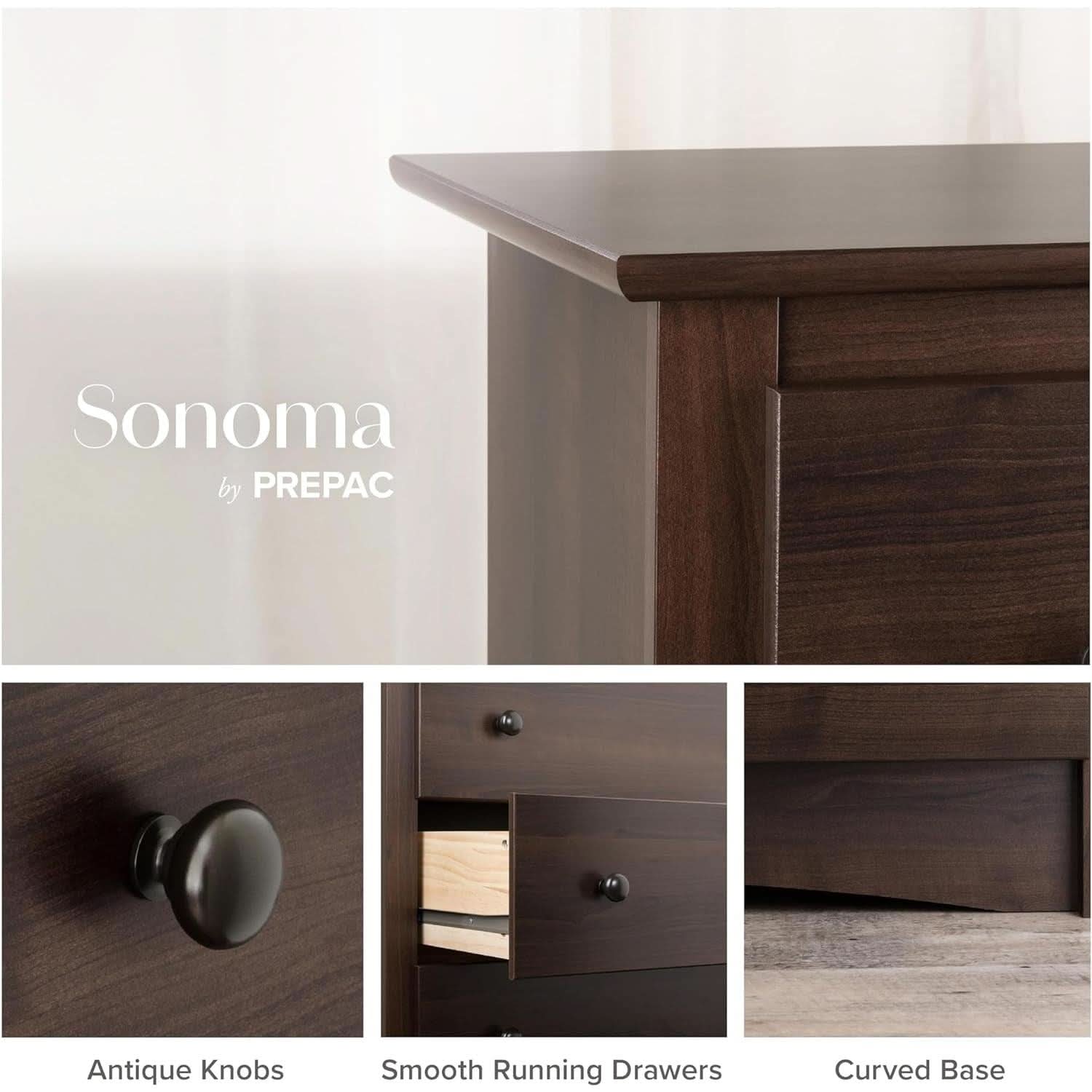 Espresso 5 Drawer Dresser With Wide Top For Bedroom Storage
