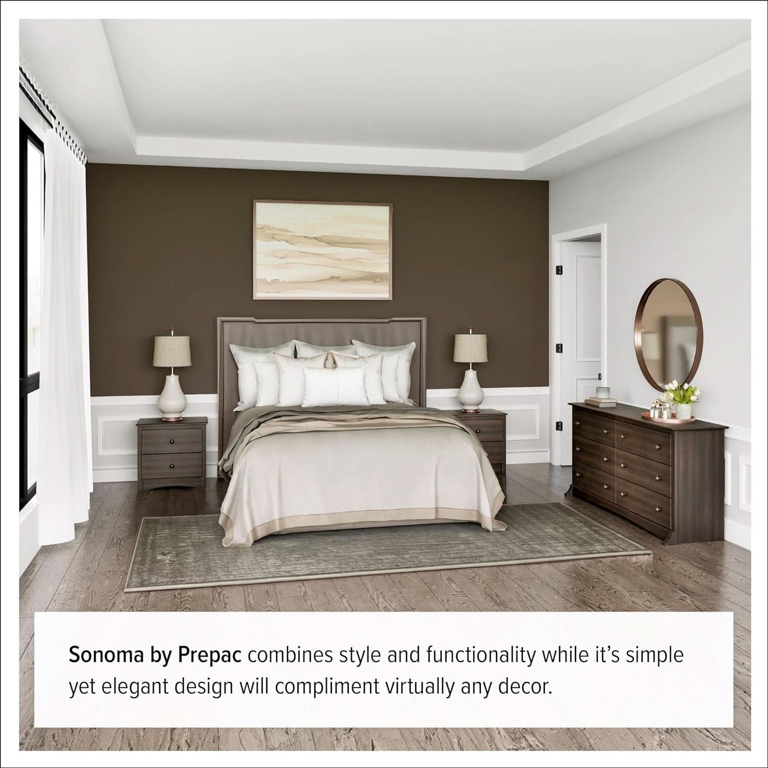 Espresso 5 Drawer Dresser With Wide Top For Bedroom Storage