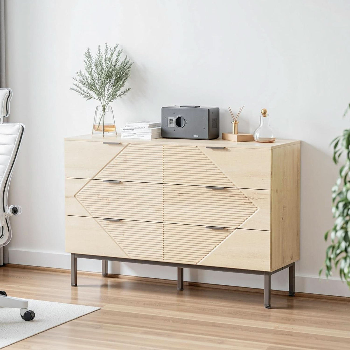 Espresso 6 Drawer Dresser With Farmhouse Style Wood