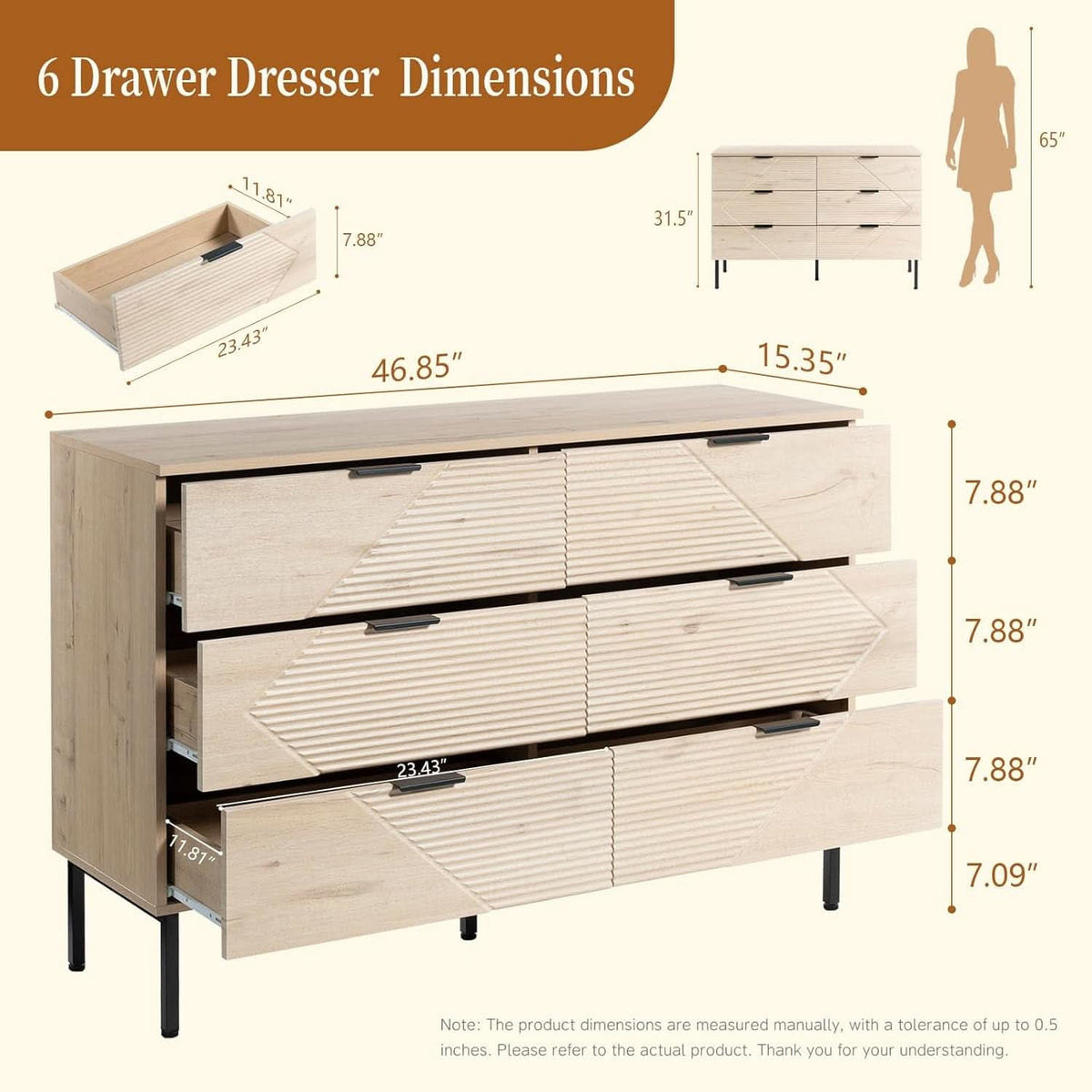 Espresso 6 Drawer Dresser With Farmhouse Style Wood