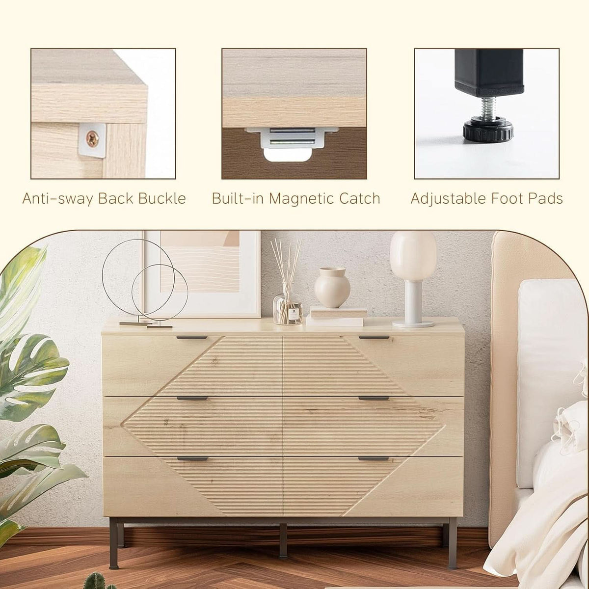 Espresso 6 Drawer Dresser With Farmhouse Style Wood