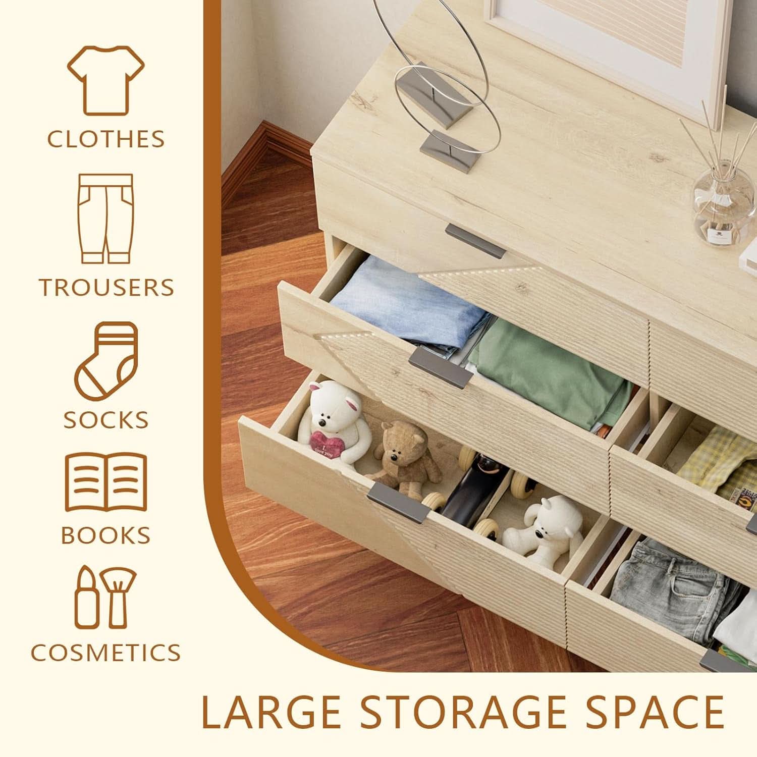 Espresso 6 Drawer Dresser With Farmhouse Style Wood