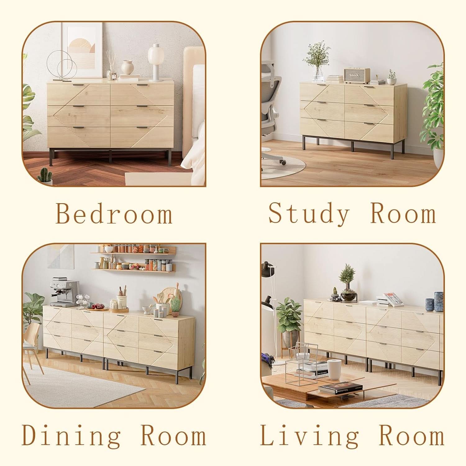 Espresso 6 Drawer Dresser With Farmhouse Style Wood