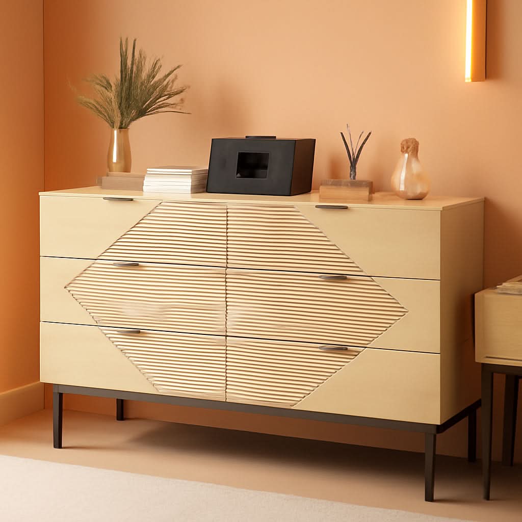 Espresso 6 Drawer Dresser With Farmhouse Style Wood