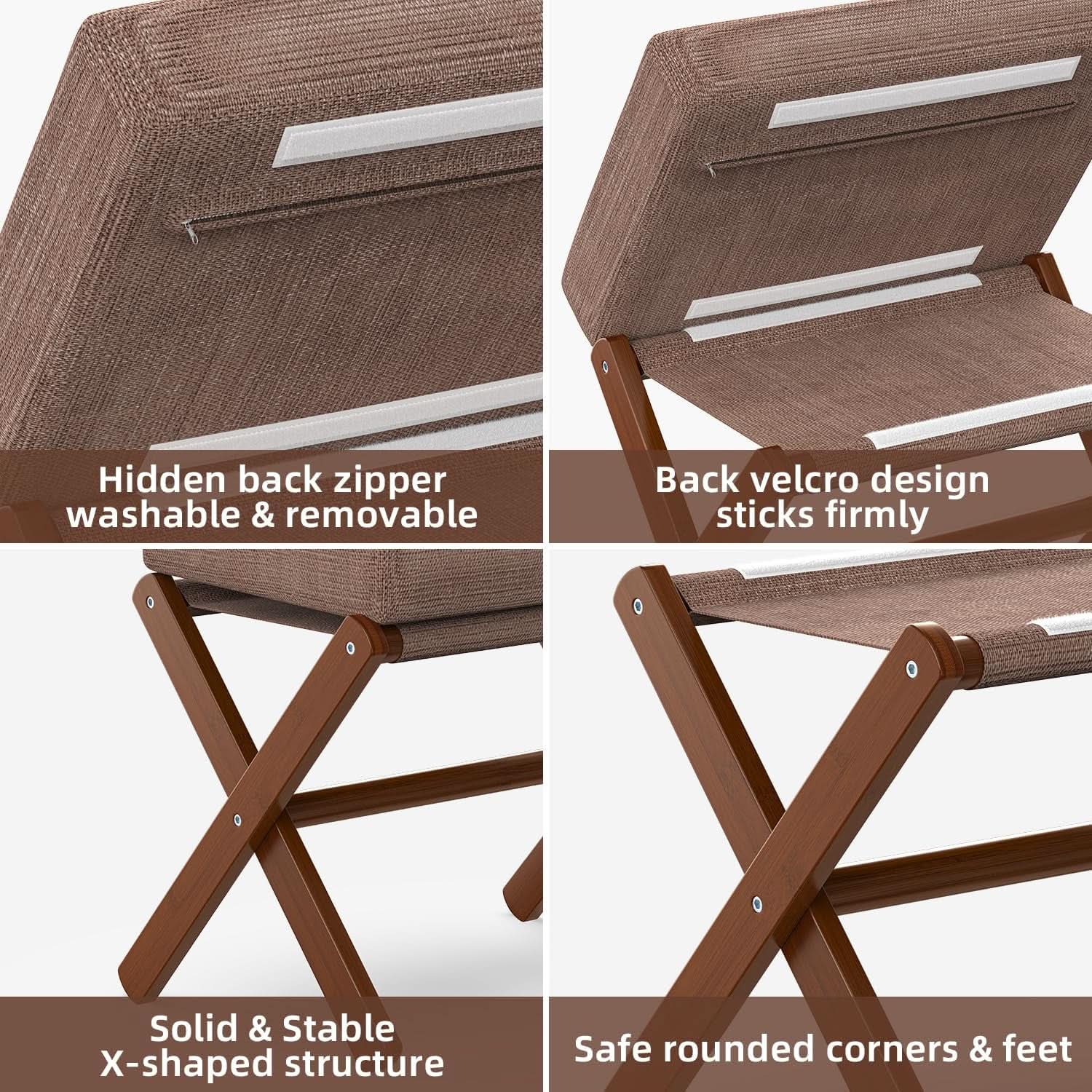 Espresso Brown Foldable Bamboo Footstool Dense Foam