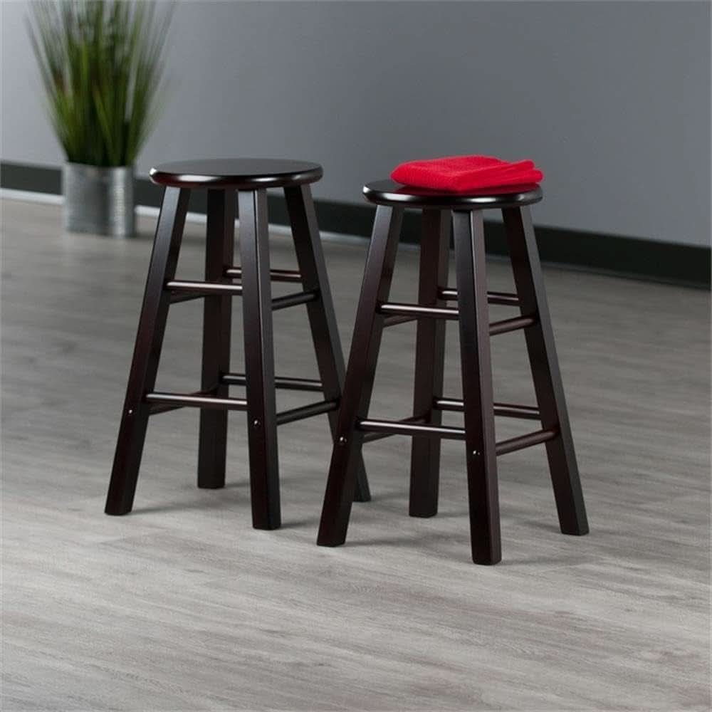 Espresso Counter Stool Set 2 Piece Solid Wood 24 Inch