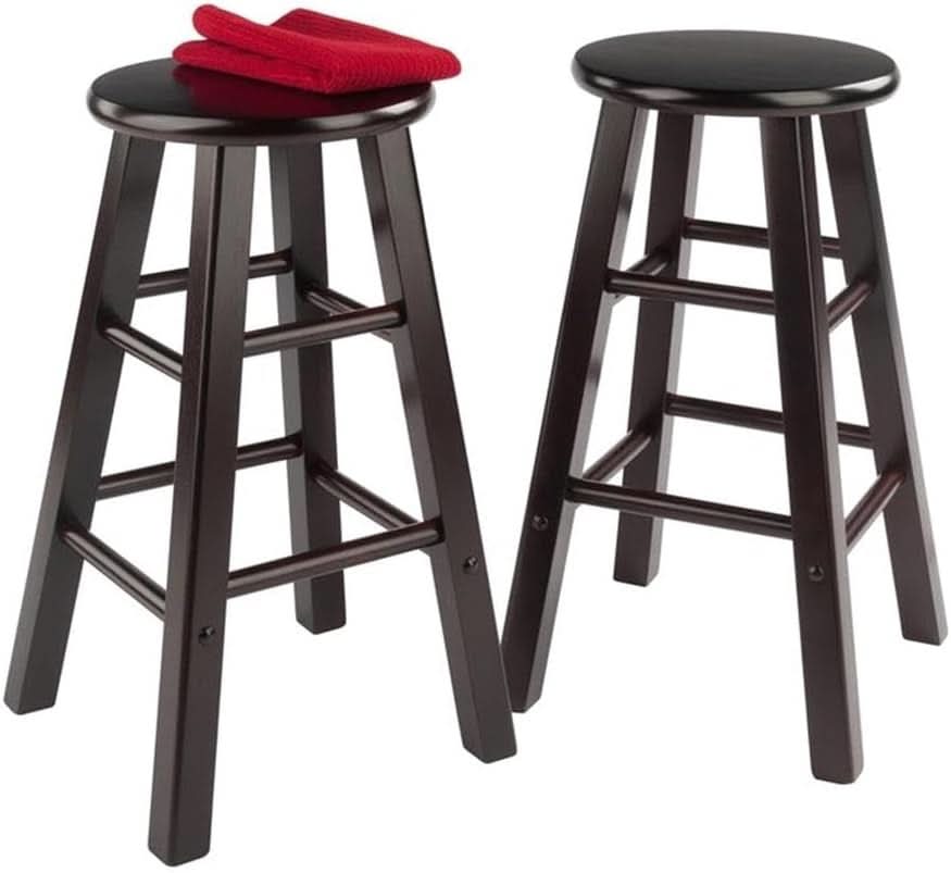 Espresso Counter Stool Set 2 Piece Solid Wood 24 Inch