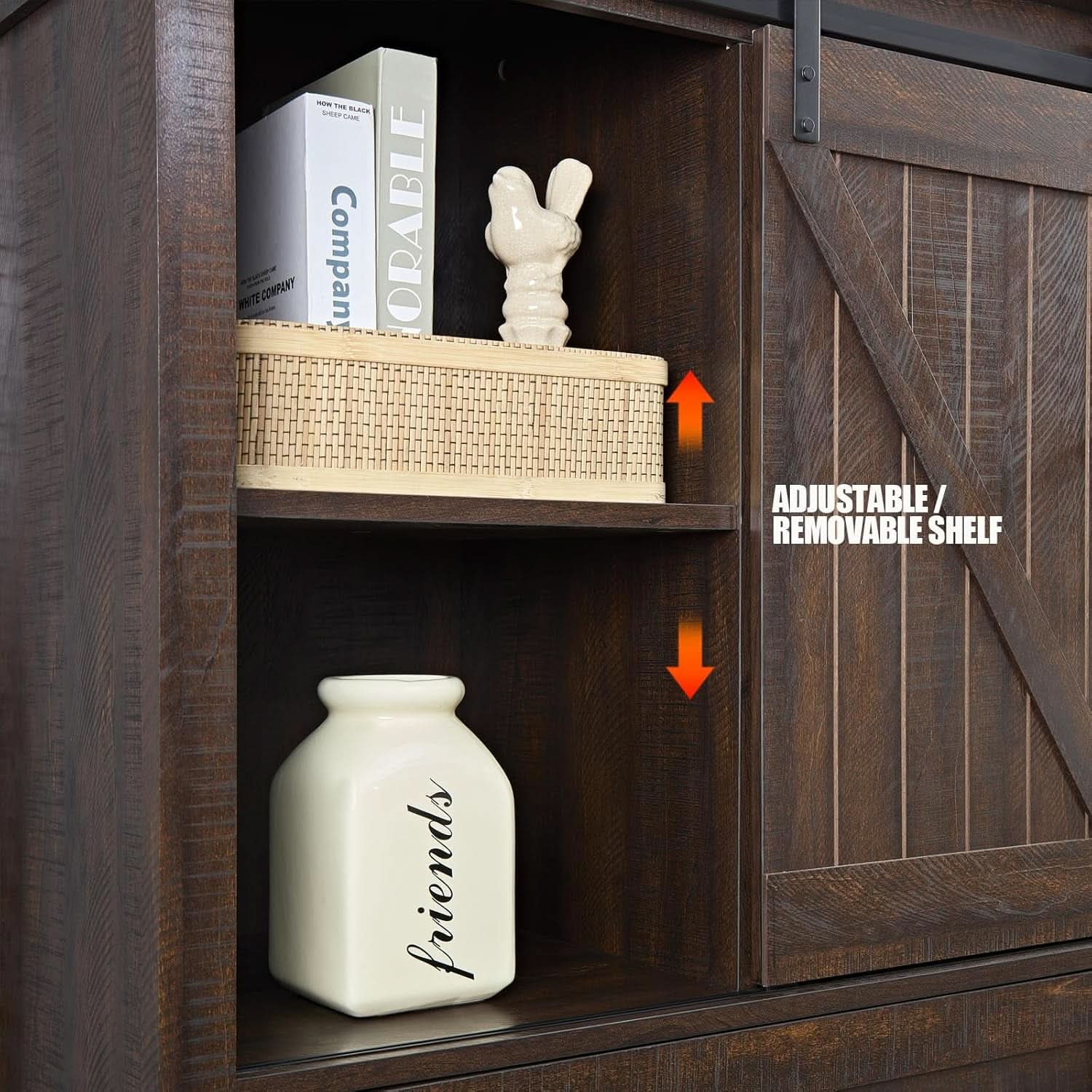 Espresso Dresser With FiveDrawers Sliding Barn Doors