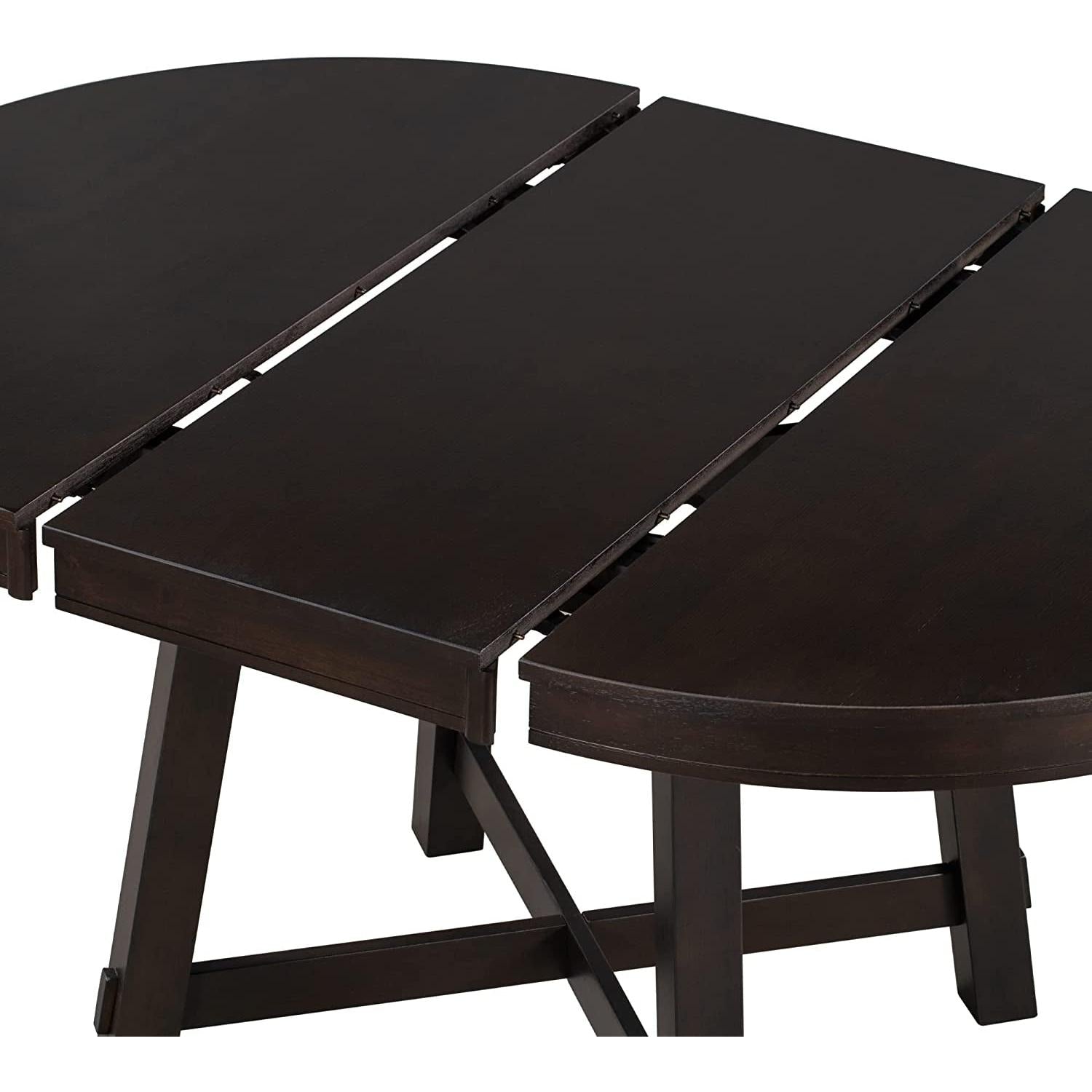 Espresso Extendable Round Wood Dining Table With Leaf