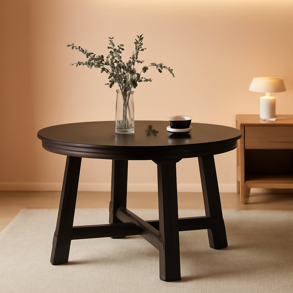 Espresso Extendable Round Wood Dining Table With Leaf