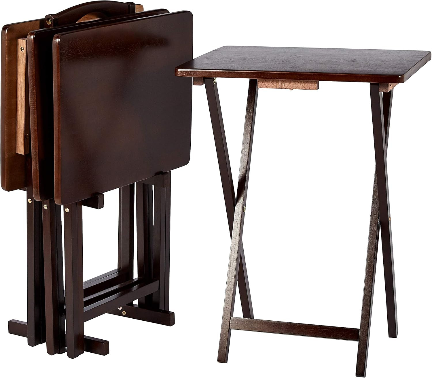 Espresso Folding TV Tray Tables 4 Pack with Storage Rack