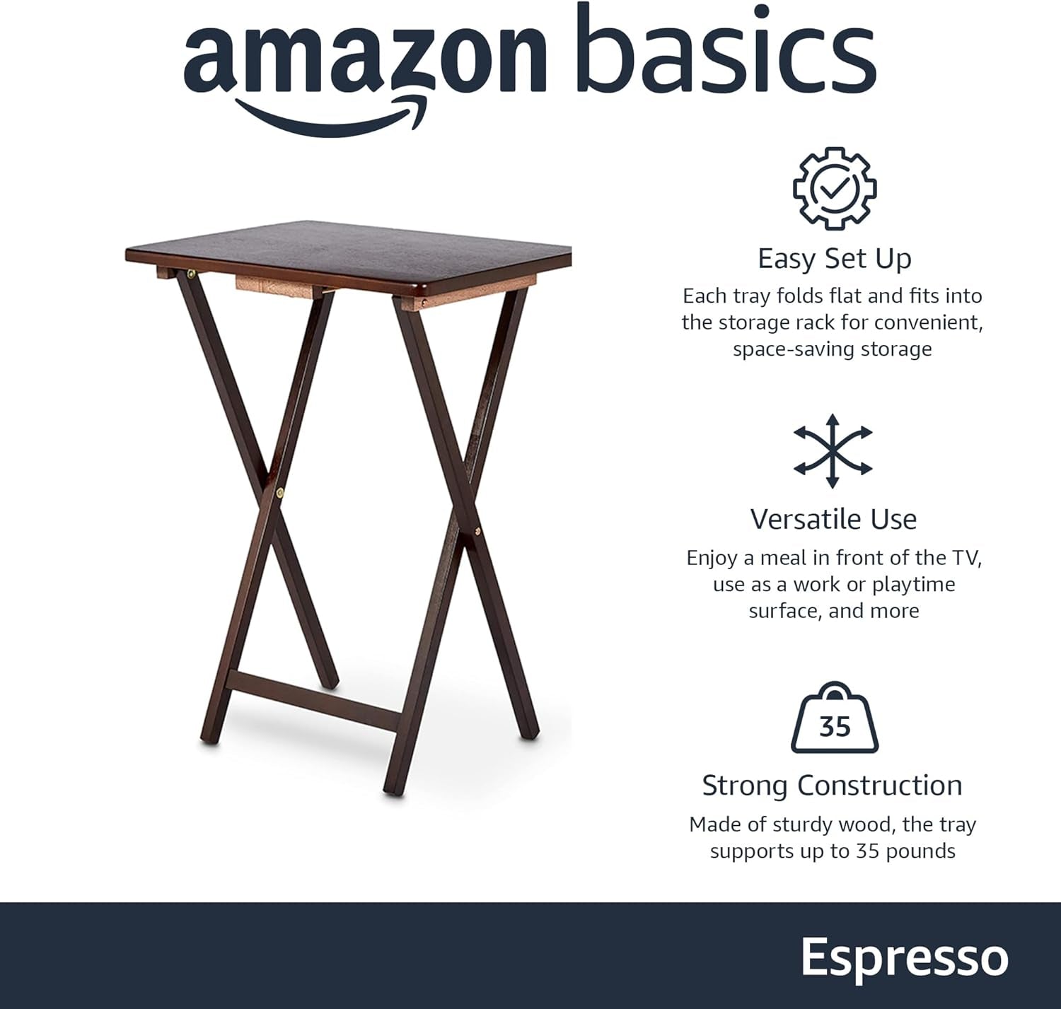 Espresso Folding TV Tray Tables 4 Pack with Storage Rack