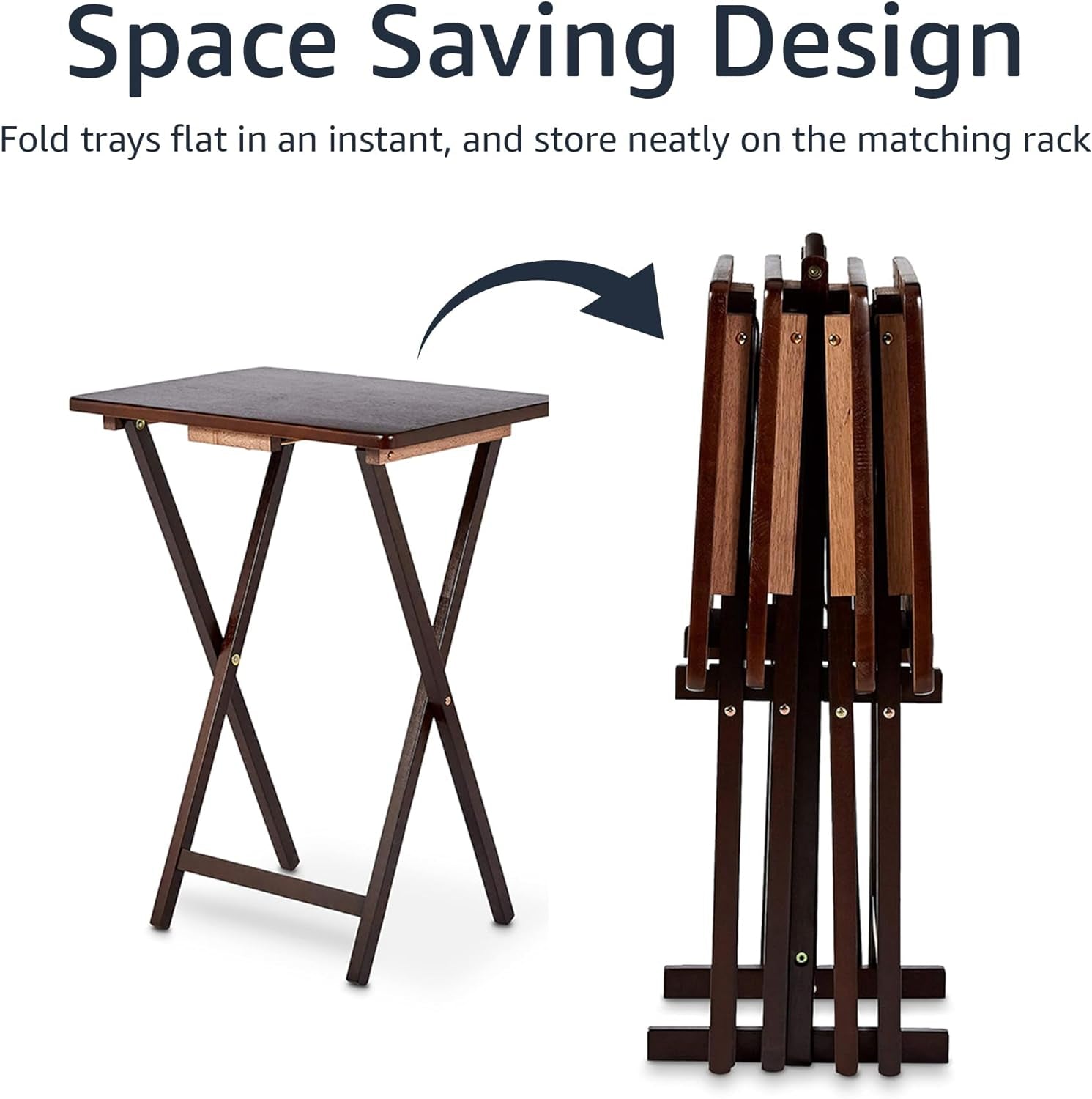 Espresso Folding TV Tray Tables 4 Pack with Storage Rack