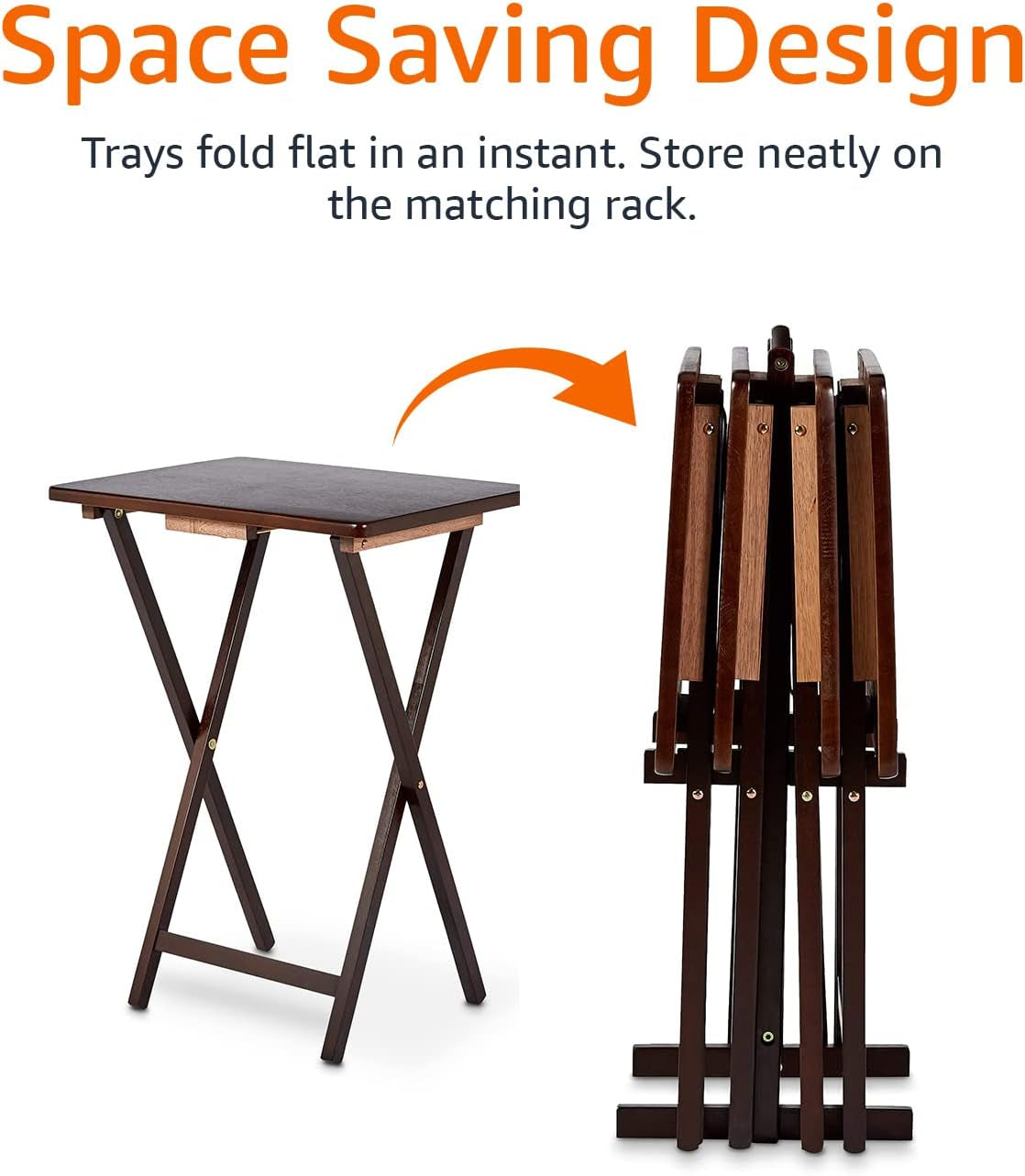 Espresso Folding TV Tray Tables 4 Pack with Storage Rack