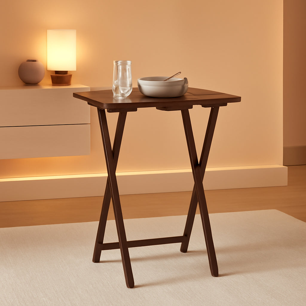 Espresso Folding TV Tray Tables 4 Pack with Storage Rack