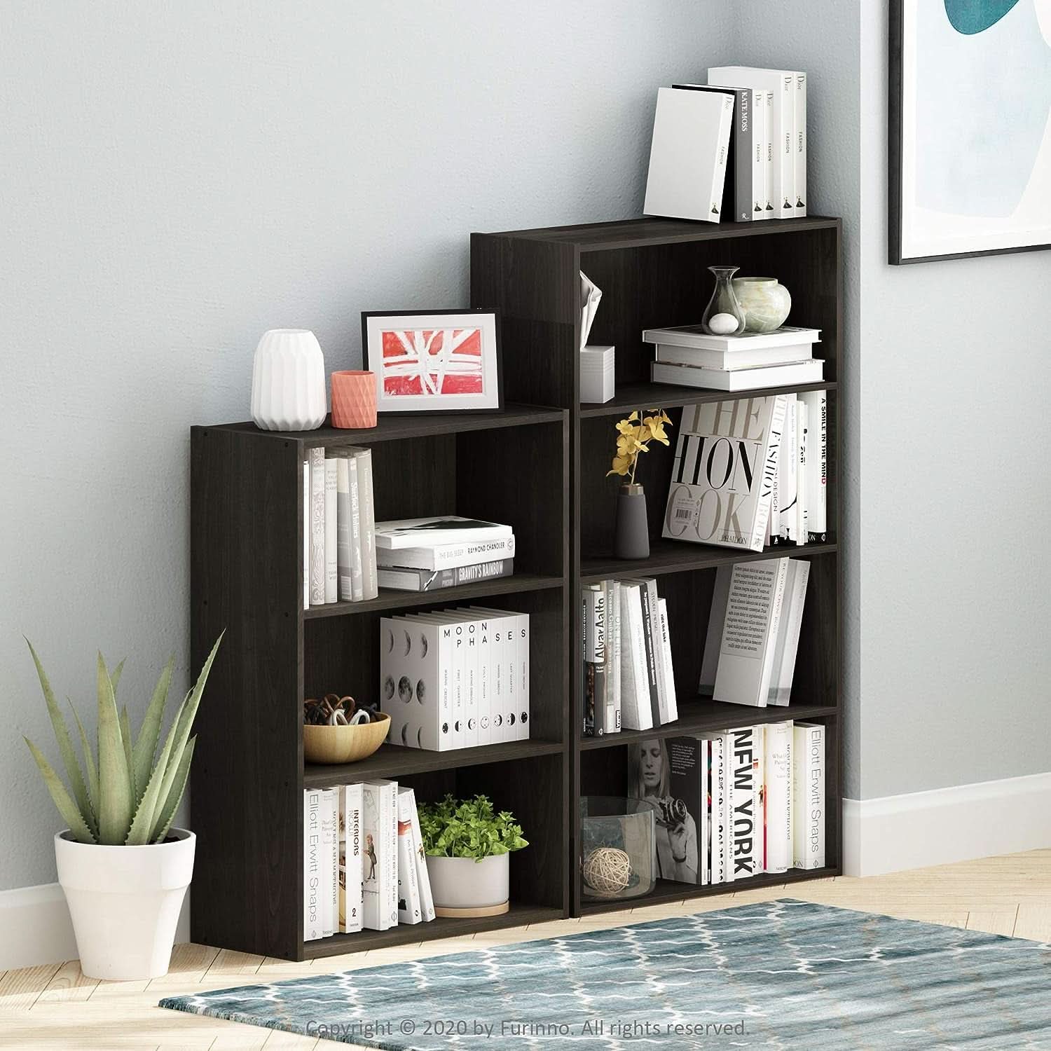 Espresso Four Tier Bookcase Bookshelf Storage Shelves