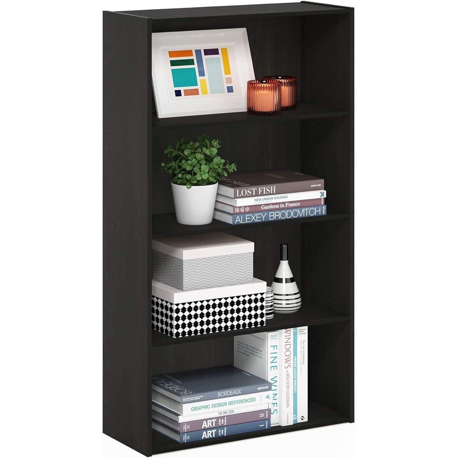 Espresso Four Tier Bookcase Bookshelf Storage Shelves
