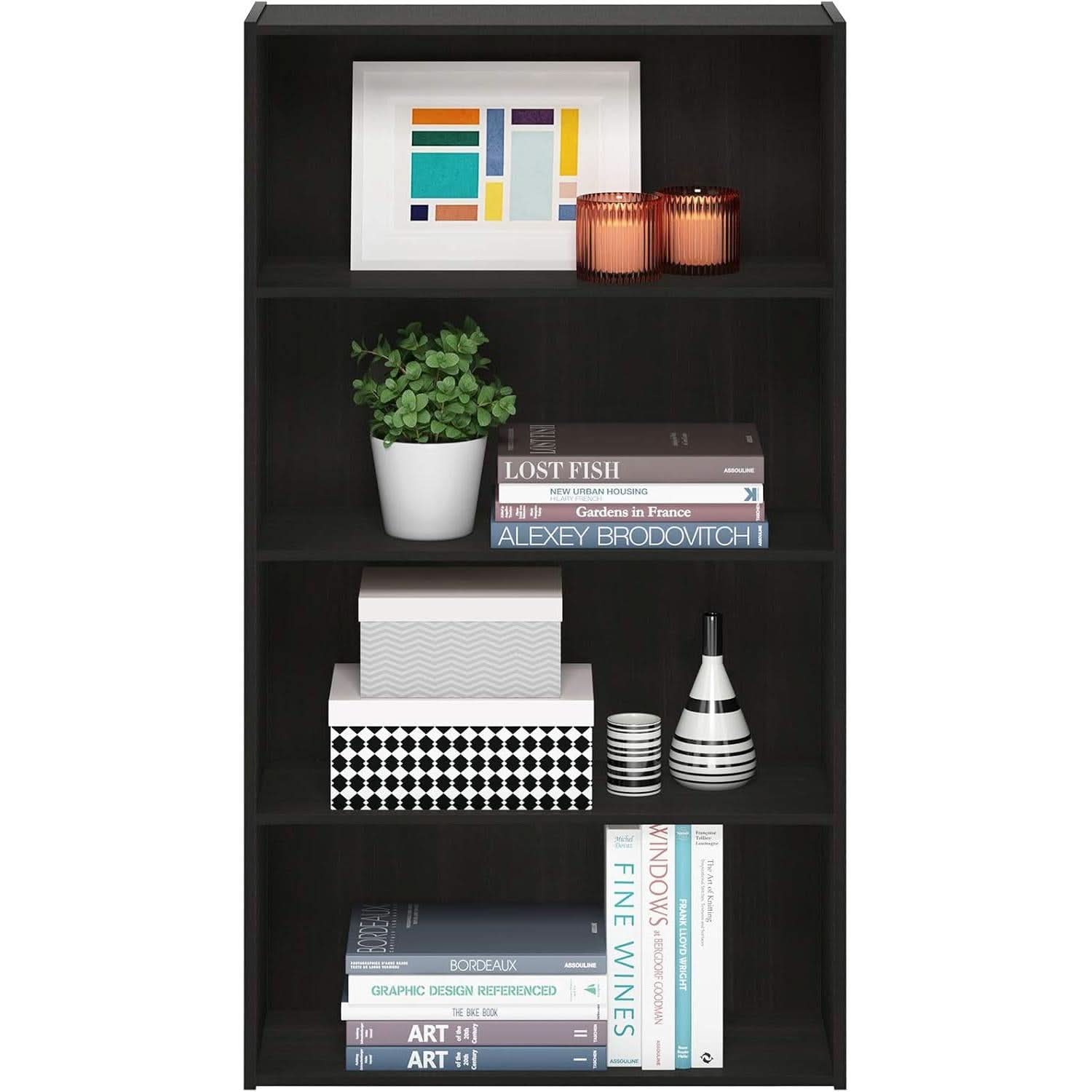 Espresso Four Tier Bookcase Bookshelf Storage Shelves
