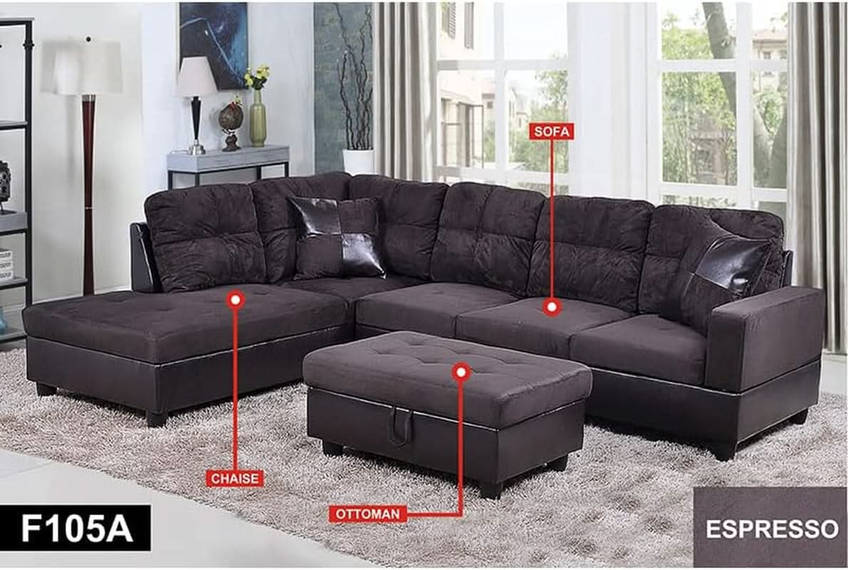 Espresso L Shaped Sectional Sofa Set Left Hand Facing