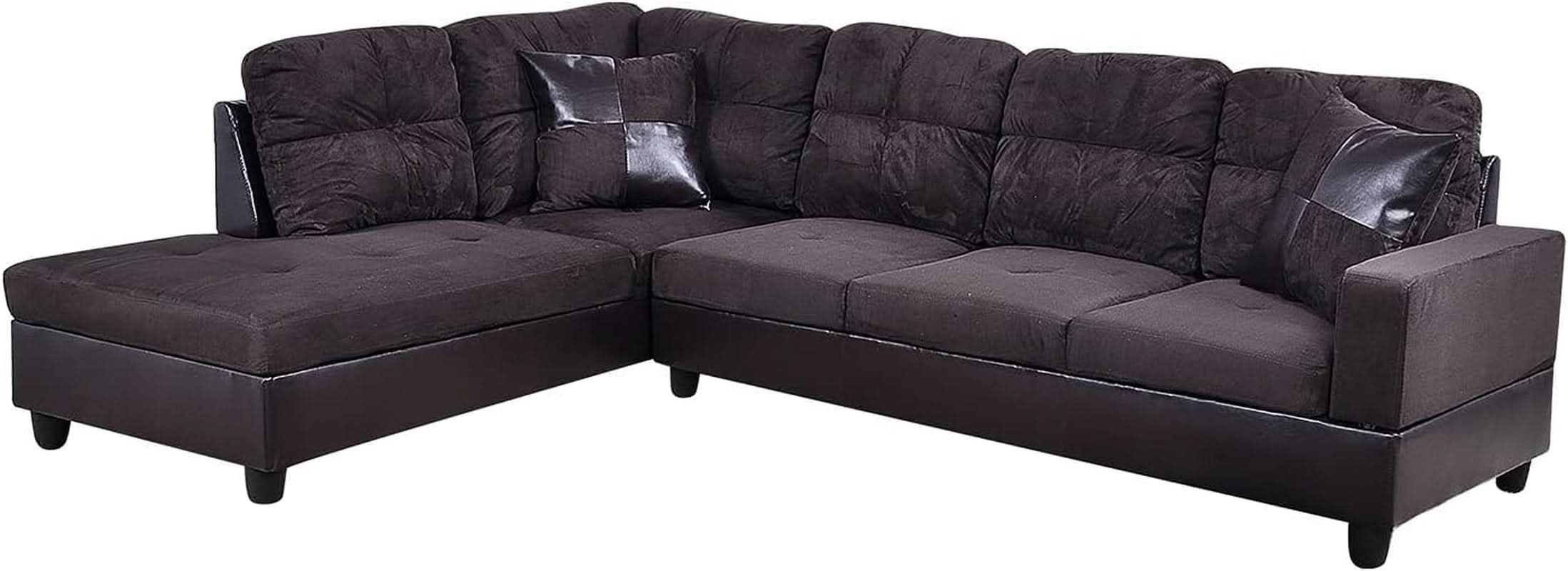Espresso L Shaped Sectional Sofa Set Left Hand Facing
