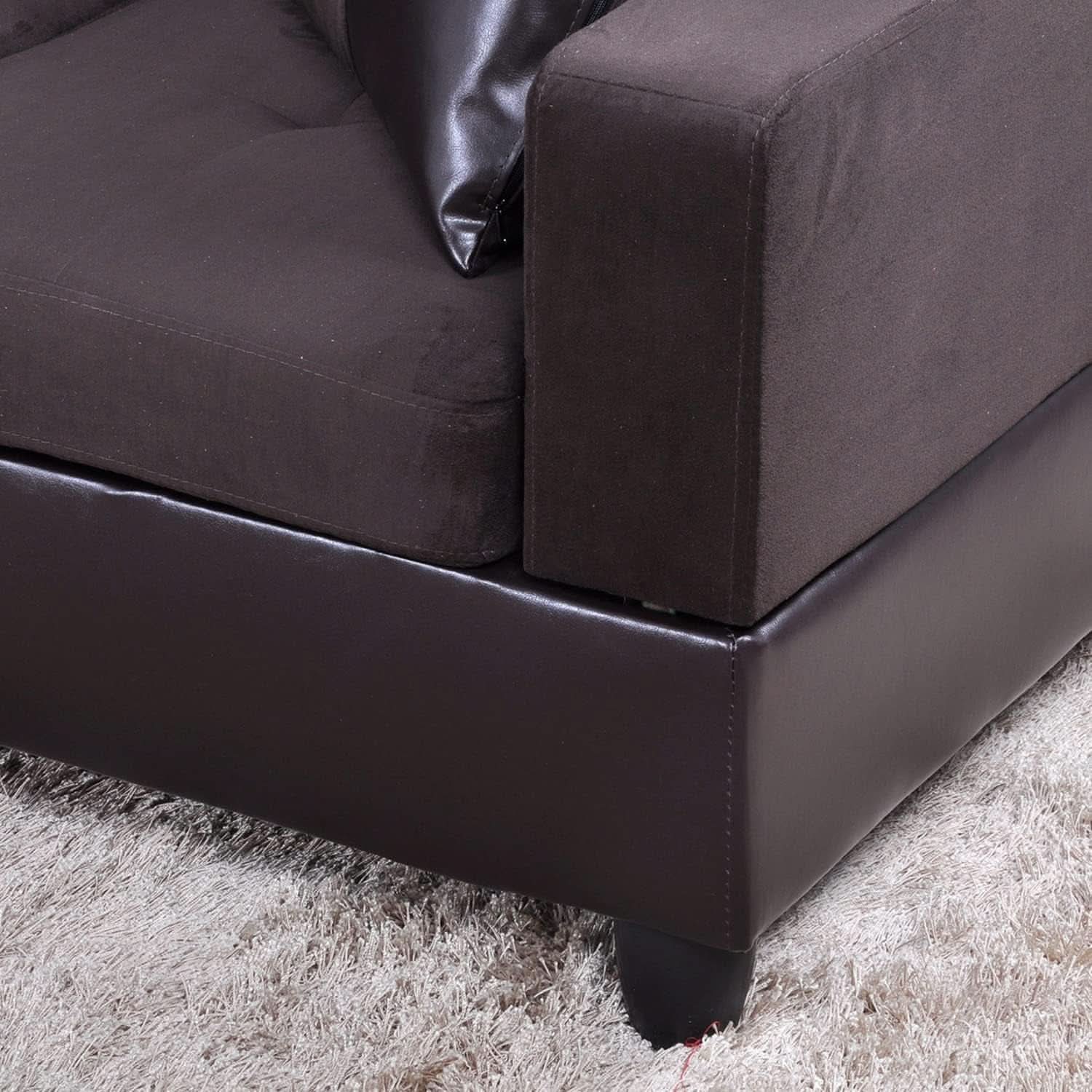 Espresso L Shaped Sectional Sofa Set Left Hand Facing