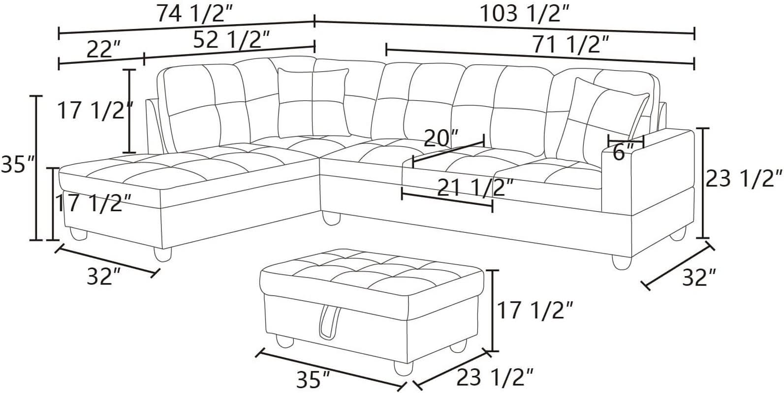 Espresso L Shaped Sectional Sofa Set Left Hand Facing