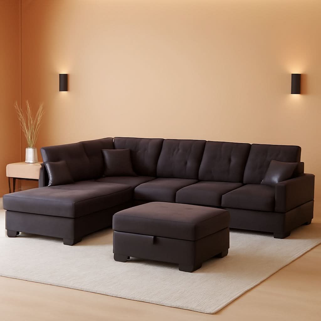 Espresso L Shaped Sectional Sofa Set Left Hand Facing