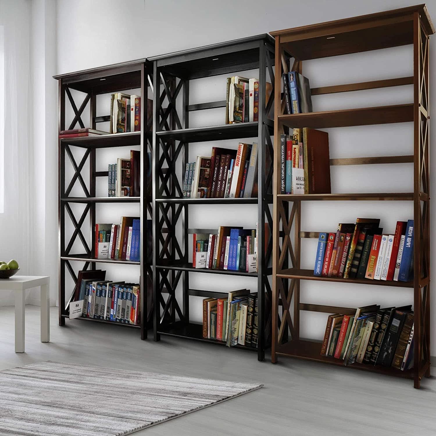 Espresso Montego Five Shelf Bookcase With X Design