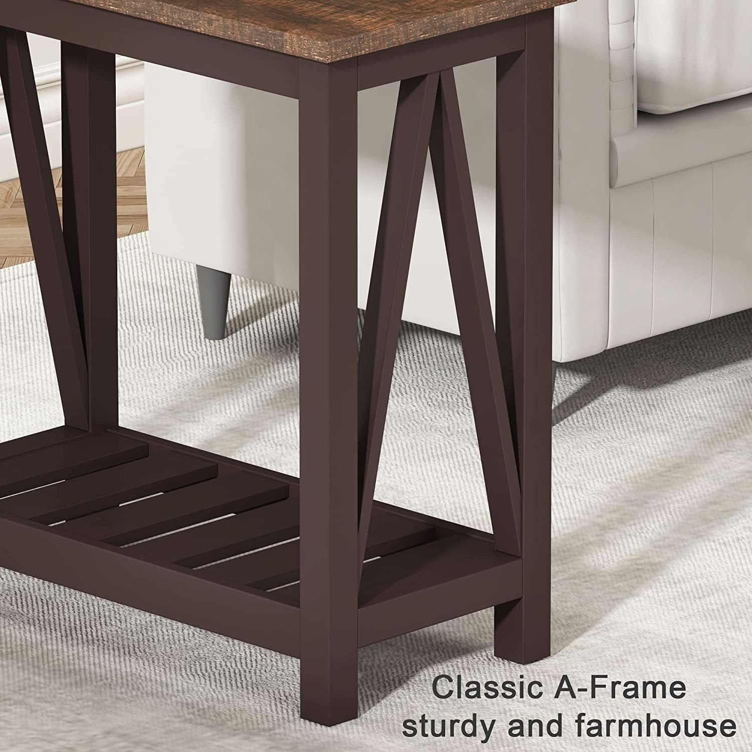 Espresso Narrow End Table With Shelf 23.6 Inch Rustic