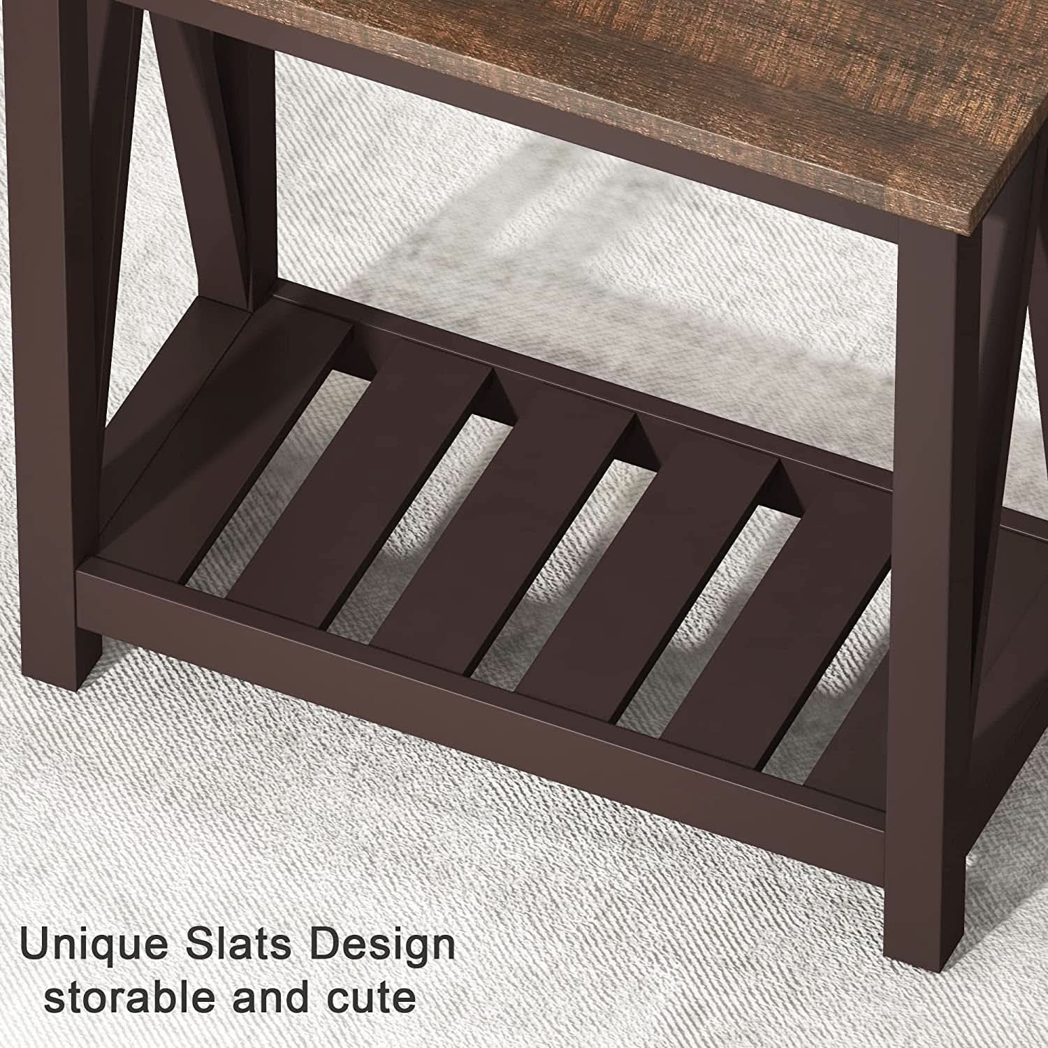 Espresso Narrow End Table With Shelf 23.6 Inch Rustic