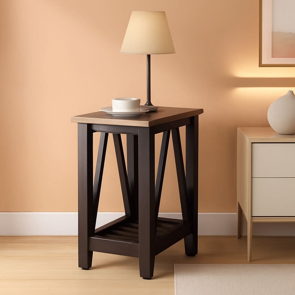Espresso Narrow End Table With Shelf 23.6 Inch Rustic