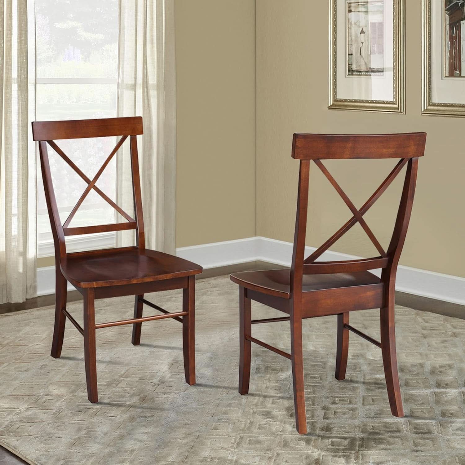 Espresso Solid Wood X Back Dining Chairs Set For Kitchen