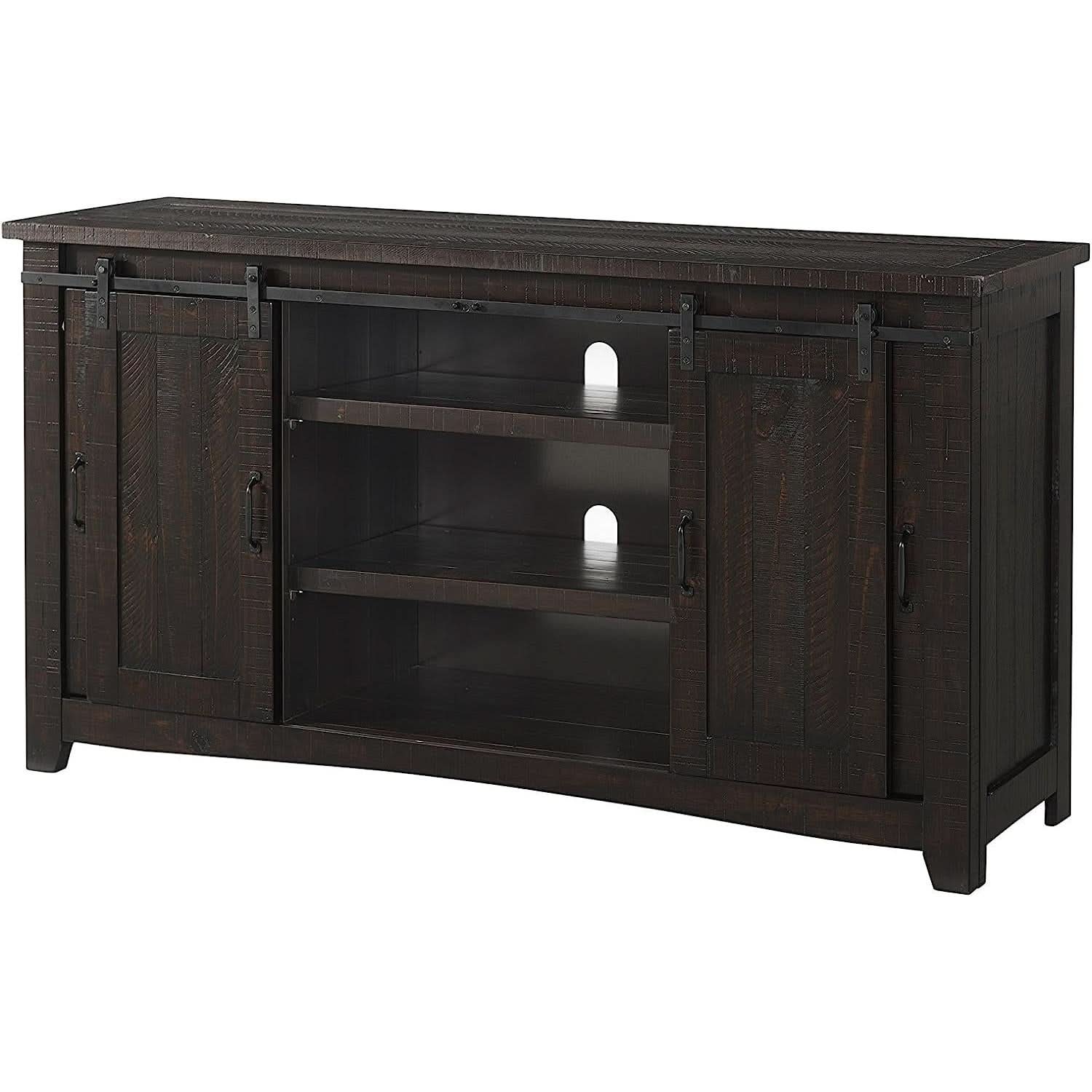 Espresso TV Stand With Sliding Barn Doors Solid Pine
