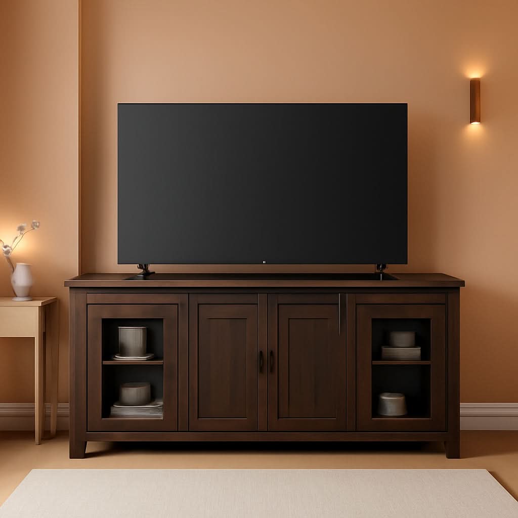 Espresso TV Stand With Sliding Barn Doors Solid Pine