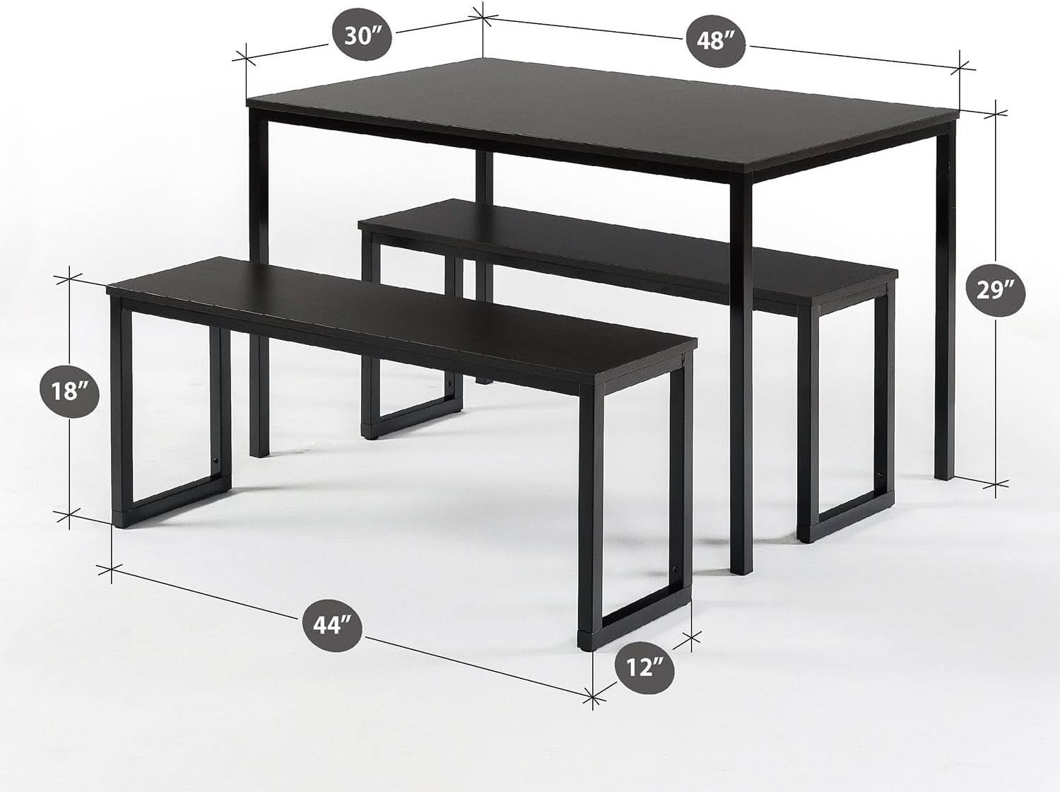 Espresso Textured Metal Frame Dining Table Benches