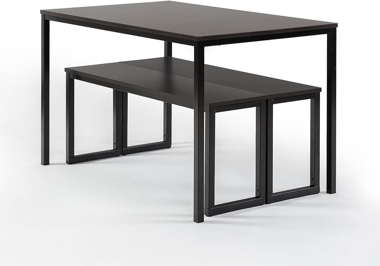 Espresso Textured Metal Frame Dining Table Benches