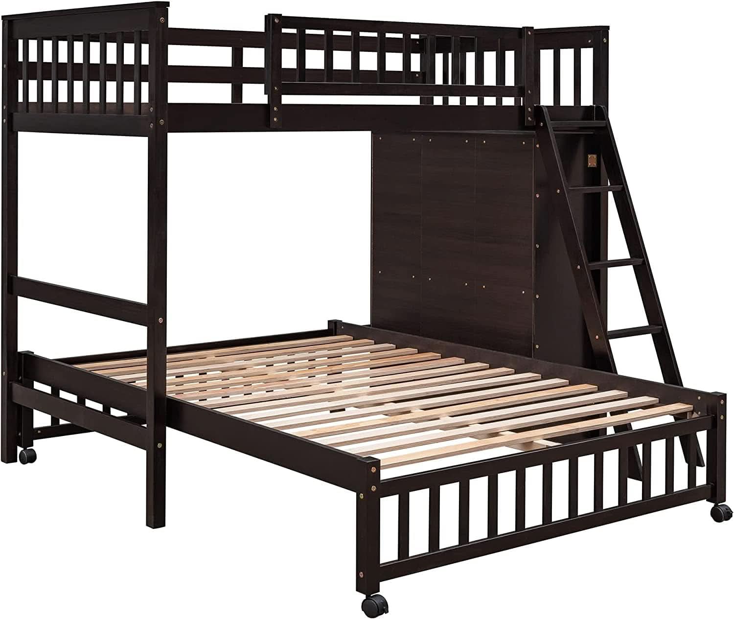Espresso Twin Over Full Bunk Bed With Six Drawers Shelves