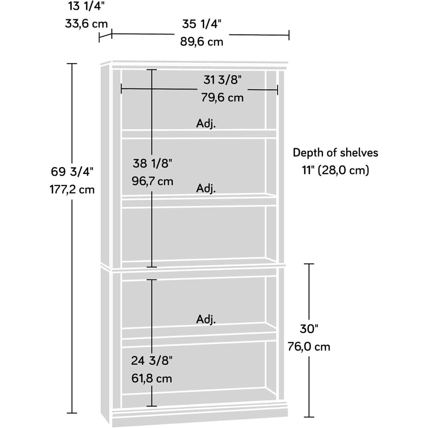 Estate Black 5 Shelf Bookcase 35.28 x 13.23 x 69.76 Inches