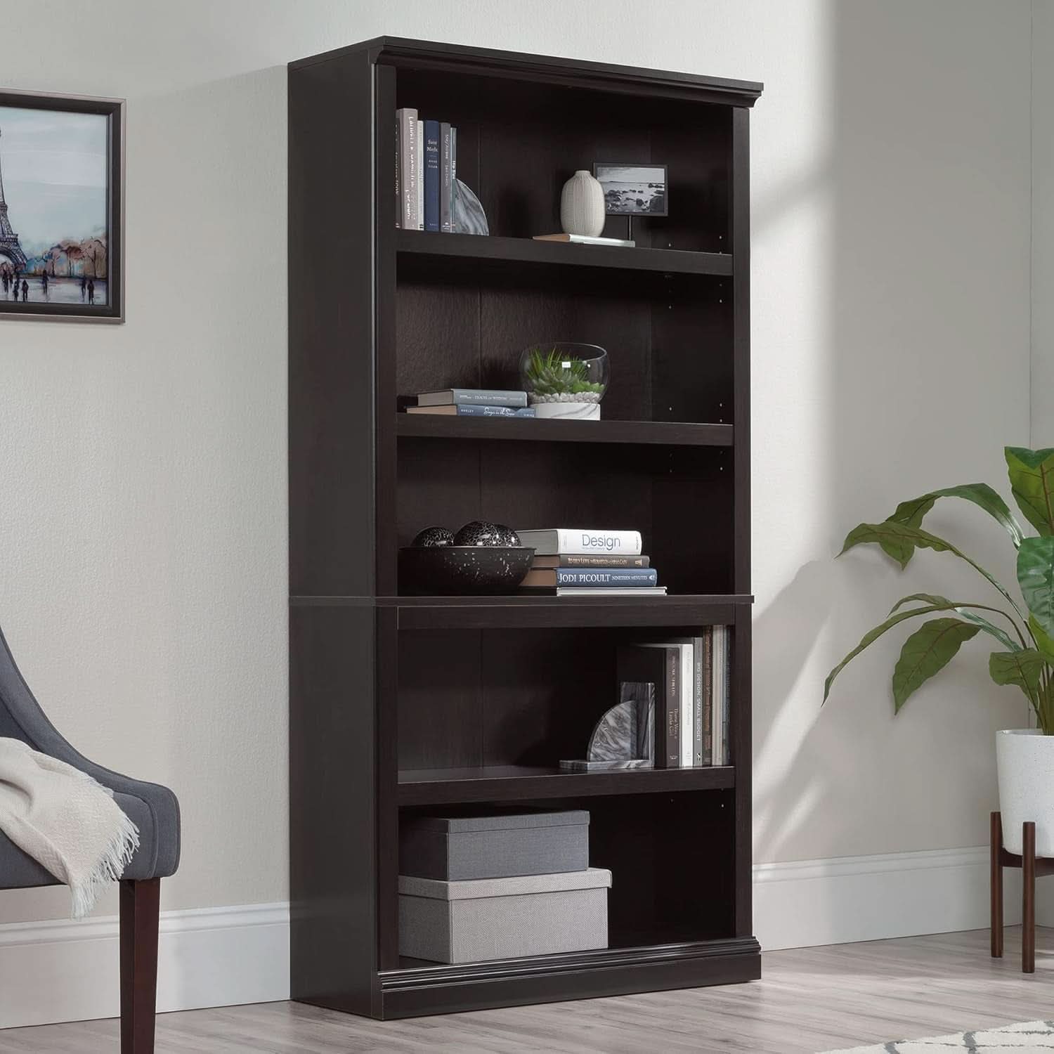 Estate Black 5 Shelf Bookcase 35.28 x 13.23 x 69.76 Inches