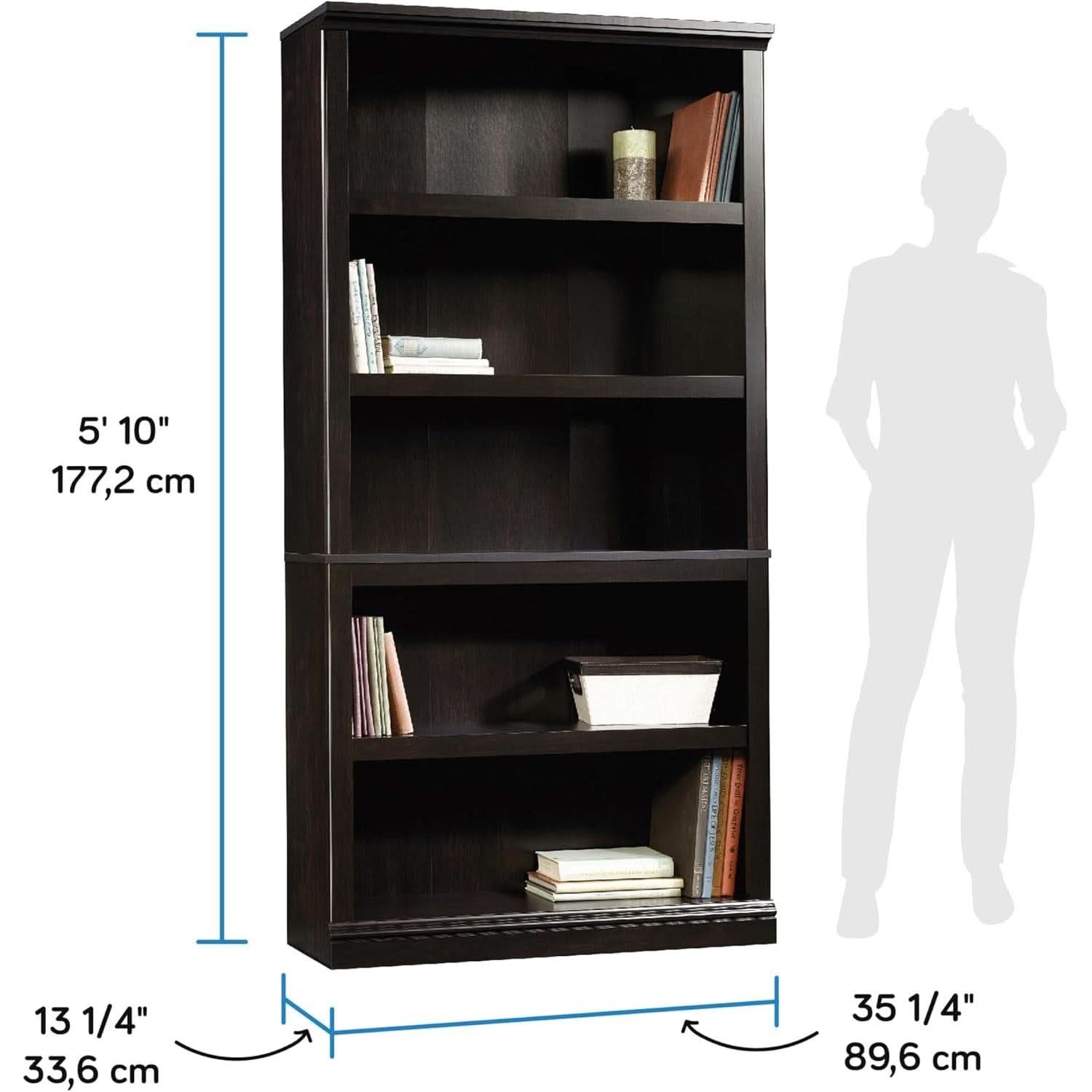 Estate Black 5 Shelf Bookcase 35.28 x 13.23 x 69.76 Inches